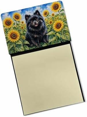 Caroline's Treasures Pomeranian in Sunflowers Watercolor Sticky Note Holder Refillable Dispenser Desk Accessory 3x3 Pad Gift