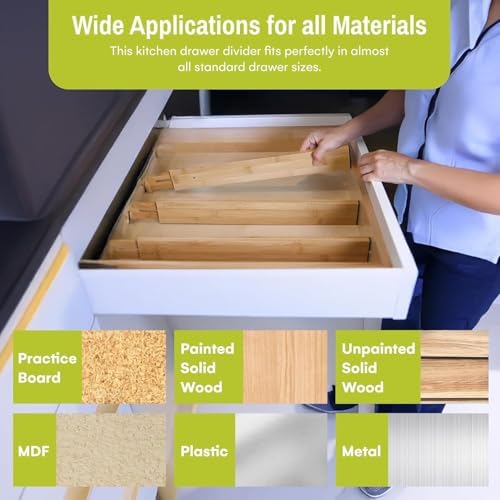 Homemaid Living Bamboo Drawer Organizer Adjustable and Expandable - Ideal Drawer Dividers for Kitchen, Dresser, Bedroom and Bathroom - Expandable Drawer Organizer Set of 4 - Water-Resistant Finish