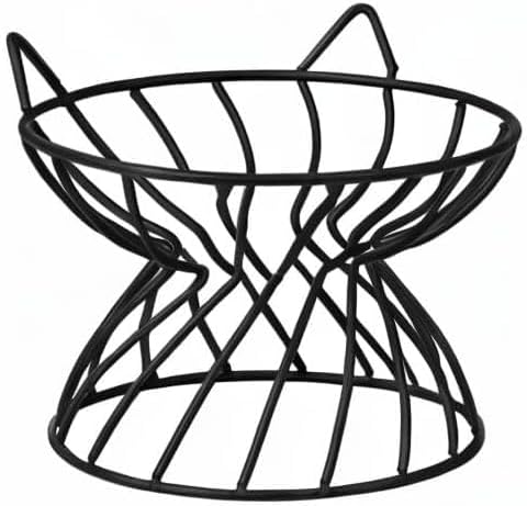 Metal Stand for Cat Dish - Raised Cat Bowl Holder with Anti Slip Sleeves - Black Iron - Elevated, Anti Vomiting, Backflow Prevention - 5.9 x 4.7 inches