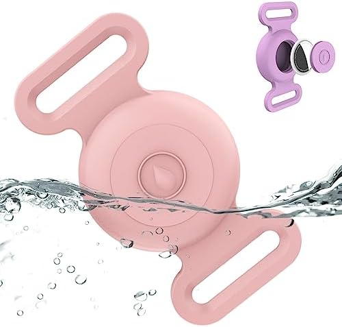 Waterproof Dog Collar with Airtag (1st & 2nd Gen) Holder, 1 Pack | Lightweight Silicone Hidden AirTag Holder for Dog Collar, Anti-Lost AirTag Case for Pet Cat Dog (Pink)