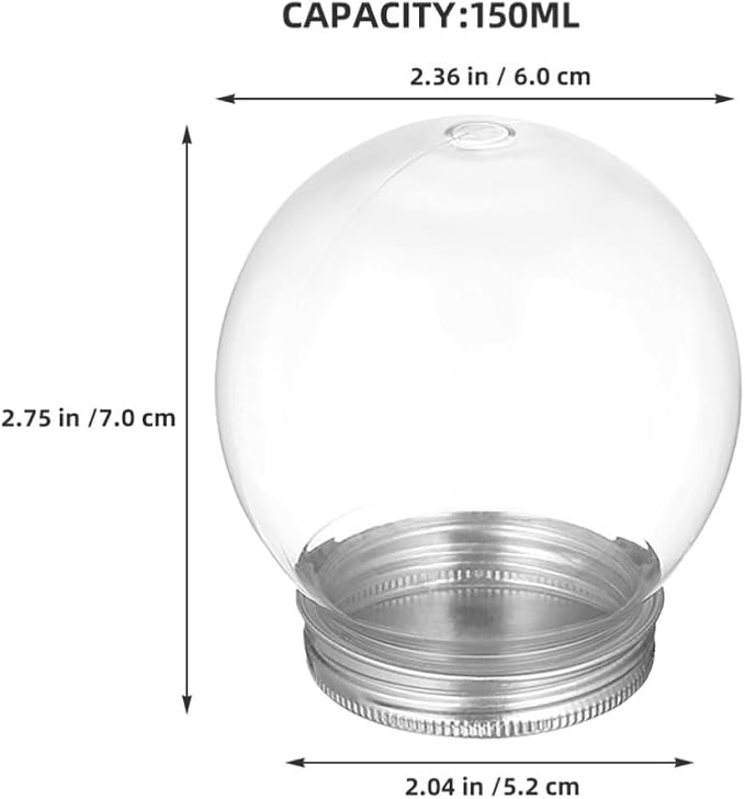 Beavorty 5pcs Plastic Snow Globe Candy Bottle Dome with Screw Lid 150ml