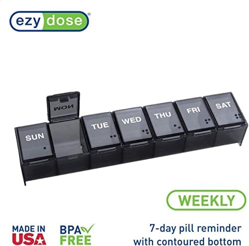 Ezy Dose Weekly (7-Day) Pill Organizer, X-Large Medicine Planner, Black