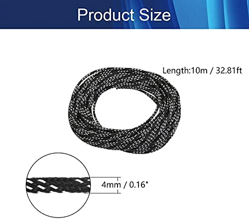 Jutagoss PET Expandable Braided Cable Sleeve, 32.8ft - 3/16 inch Black White Cable Management Sleeve, Wire Loom Tube Cord Protector for USB Cable, Power Cord, Audio Video and More, 1Pc