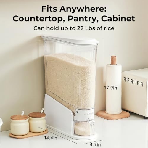 UFORU Slim Rice Dispenser 22 LB,Clear Rice Storage For Small Spaces
