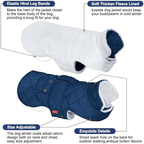 KYEESE Waterproof & Windproof Dog Coat for Medium Large Dogs Puffer Jacket