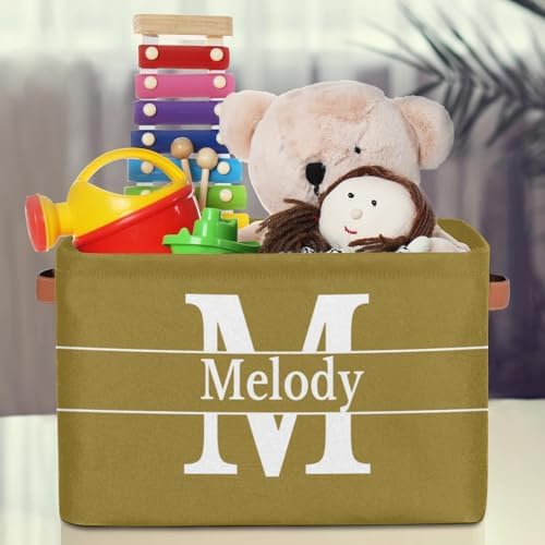Personalized Name Letter Storage Basket, Olive Canvas Storage Bins