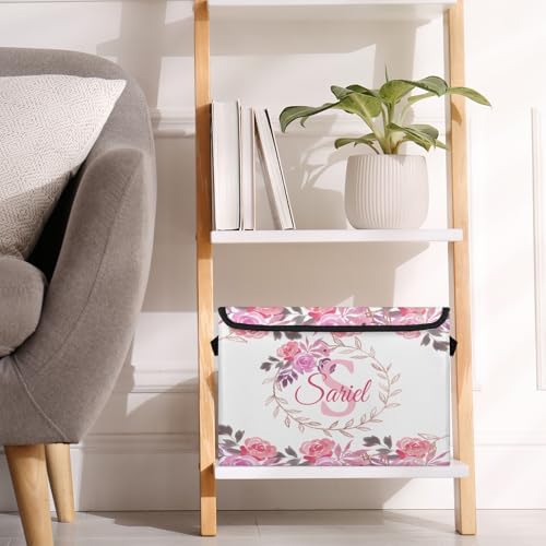 Pink Storage Bin with Lid Personalized Storage Baskets for Organizing Foldable Closet Organizers with Handles,Cute Basket for Boys Girls for Clothes Blanket Pet Dog Toy Basket Storage (2 Pack)