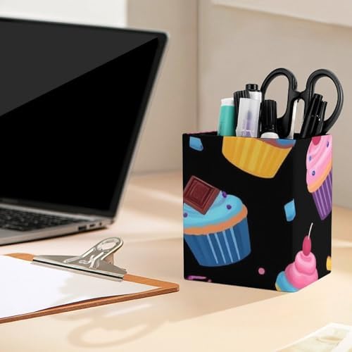 Office Pen Holder Desktop Stationery Organizer Makeup Brush Cup For Women Space Galaxy Ice Cream Cake Black