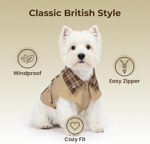 Stylish Cat & Dog Trench Coat, Lightweight British Plaid Pet Jacket, Breathable Spring Autumn Puppy Clothes, Fancy Detective Costume for Small Dogs & Cats, Sun Protection Outfit(XL)
