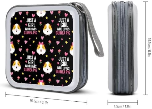 CD Case Holder with 40 Capacity, Guinea Pigs Disc Organizer Binder | Portable DVD Case, Just Girl Who Loves Guinea Pigs, Sturdy Zipper, Carry Handle, Hard Plastic Car Accessories