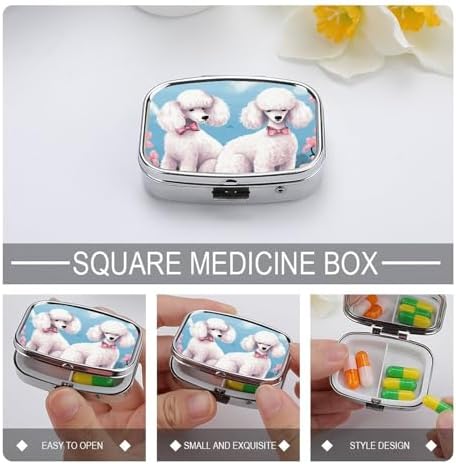 Pill Organizer, Portable Pill Box, Travel 7 Day Pillcase Poodles Dogs Medicine Organizer 2 Compartments Medicine Container for Vitamins, Medications, Fish Oil and Supplements