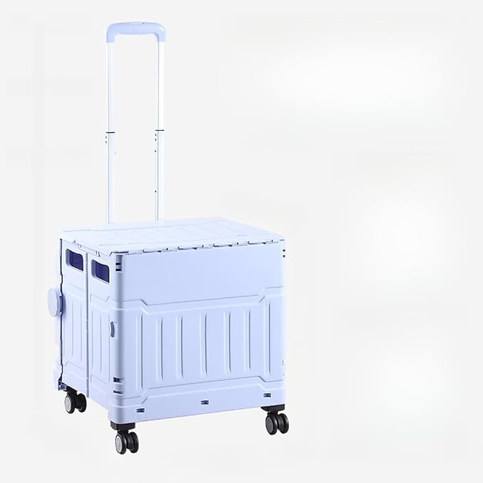 Collapsible Shopping Box Trolley on Wheels with Lid,75L Large Capacity Folding Portable Rolling Crate Handcart with Telescopic Handle for Camping (Purple,Four Wheel Large)