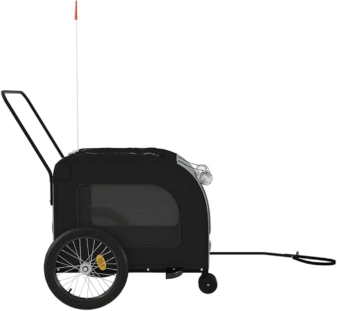 Pet Bike Trailer for Small Dogs, Foldable Bicycle Cargo Trailer with Iron Frame, Oxford Fabric Cabin, Safety Reflectors and Flag, Orange and Gray