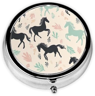 Pill Box 3 Compartment Medicine Pill Case for Pocket or Purse Mini Metal Pillcase Cute Horse Pill Holder Vitamin Organizer Portable Travel Pills Container to Hold Supplements Vitamins