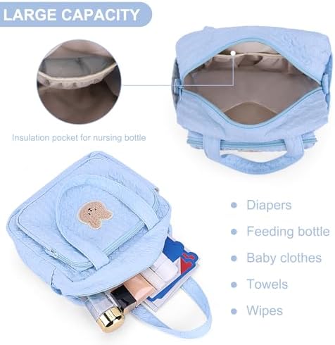Lushandy Baby Diaper Bag Tote, Mom Bag Crossbody Diaper Bags Baby Travel Bags for Girl Pañaleras Para Bebe (Blue, Small)