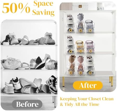 Eorbow 10 Pack Clear Shoe Slot Organizer, 11" Adjustable Shoes Stacker for Closet, Double Deck Display Shelf for a Pair of Shoes, Anti-slip Shoe Rack Holder Storage Space Saver