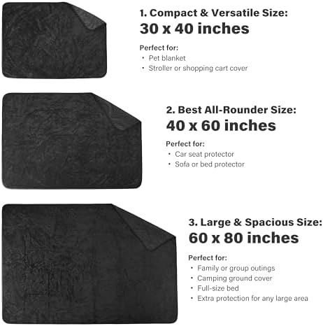 Catalonia Waterproof Dog Blanket, Reversible Leakproof Furniture Protector | Black Fleece Mat for Small to Large Dogs & Cats, Helps Protect Sofa, Bed & Couch from Liquids, Urine & Messes, 40 x 60 Inches