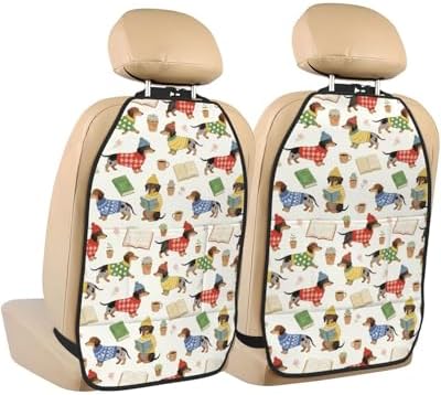 Car Seats Back Protector 2 PCS - Dachshund | with 3 Storage Pockets, Shield Seats From Dirt, Mud Scratches, Fits Cars SUVs Trucks and Jeeps