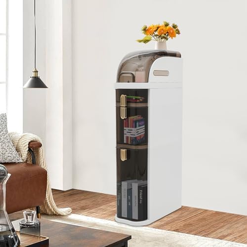 Narrow Slim Storage Cart Bathroom Floor Cabinet with 4 Wheels Bathroom Slim Plastic Storage Cabinet with Clear Drawers & Toilet Paper Holder for Small Spaces Kitchen Laundry (3 Drawers)