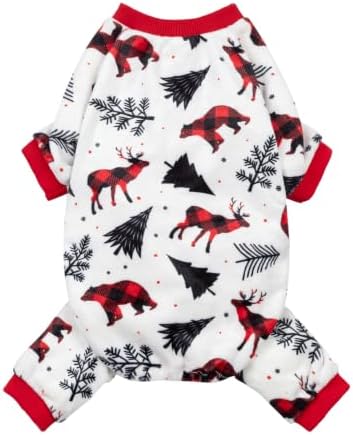 Fitwarm Reindeer Dog Christmas Pajamas, Winter Doggy Clothes for Small Dogs Boy Girl, Fleece Dog Onesie with Feet, Holiday Pet Outfit, Black, White, Red, XS