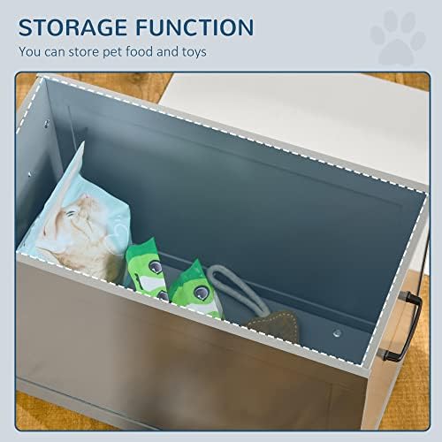 Elevated Dog Feeder with Storage 2 Stainless Steel Bowls Stand for Large Dogs Raised Feeding Station for Joint & Spine Health MDF Frame in Neutral Gray Pet Food Organizer