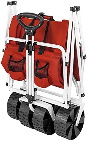 YSC Folding Beach Wagon – Collapsible Cart with Wheels – Utility Shopping Basket – Everyday Carrying Wagon – Large Outdoor Cart – Heavy-Duty Beach Utility Caddy (Red)
