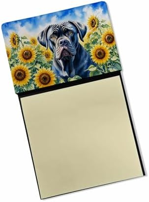 Caroline's Treasures Cane Corso in Sunflowers Watercolor Sticky Note Holder Refillable Dispenser Desk Accessory 3x3 Pad Gift
