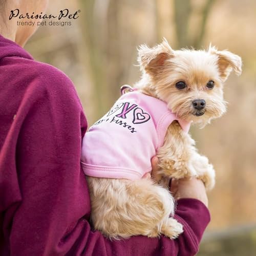 Parisian Pet Dog Shirt – 100% Cotton Shirts for Small Dogs – Pink XOXO Sleeveless Puppy Clothes – Lightweight and Breathable Girl Dog Clothes – Summer Pet Apparel - Stretchy Tshirts for Dogs