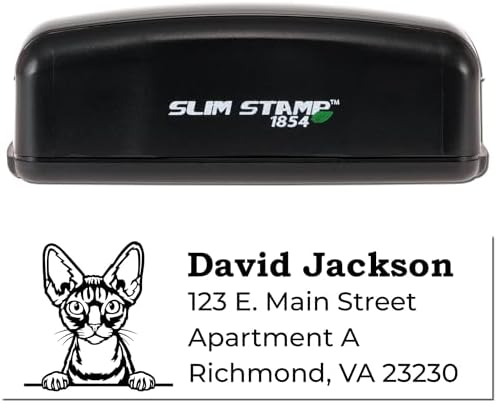 Devon Rex Customized Mailing Stamper - 7/8 x 2-1/4 | Unique Address Stamps for Craft Projects | Made to Order Address Return Stamps for Cat Lovers & Devon Rex Fans | Ideal for Personalization
