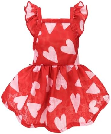 Fitwarm Valentines Day Sweet Heart Dog Dress, Dog Holiday Outfit, Dog Clothes for Small Dogs Girl, Pet Cat Apparel, Red, Pink, Small