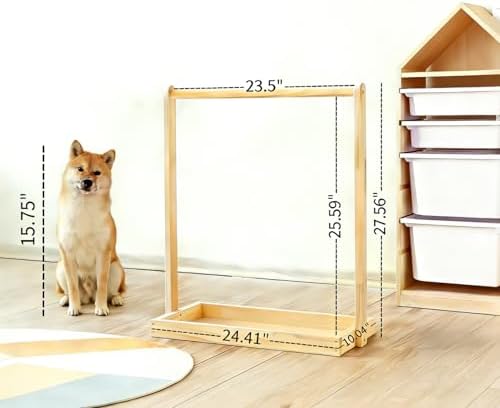 Baby Clothing Rack for Baby Shower, Pets Clothes Rack with Storage Box & Hanging Rod for Dogs Cats Dolls Clothes Display, Mini Baby Shower Crate Closet Rack (Natural)