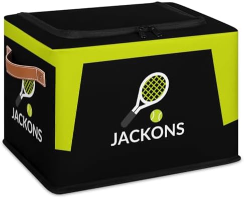 Custom Storage Basket with Zipper Lid, Tennis Ball Sports Foldable Fabric Storage Boxes Decorative Closet Shelves Clothes Organizer Container Cubes with Handle 1PCS