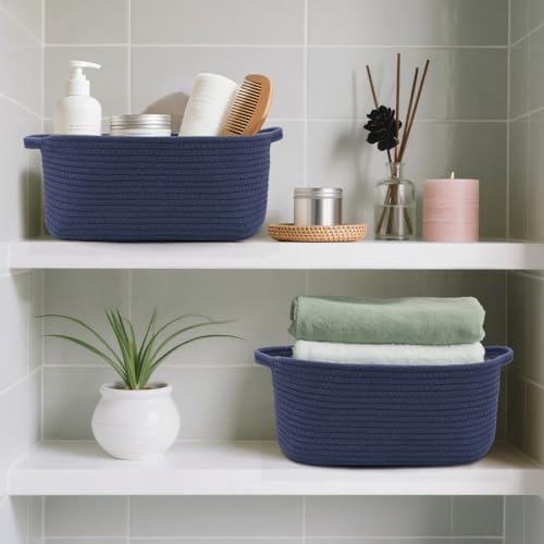Woven Basket with Gift Bags and Ribbons, 14"X 10" X 6" Storage Basket Blue | Gift Storage Organizer Basket Bin Shelf Shelves Cotton Rope Basket for Nursery, Pet Toys
