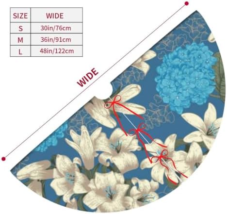 Christmas Tree Skirt, Soft Polyester Xmas Tree Skirts with Ribbon Ties, Rustic Farmhouse Holiday Party Decorations Illustration of Hydrangea and Lilies 36"