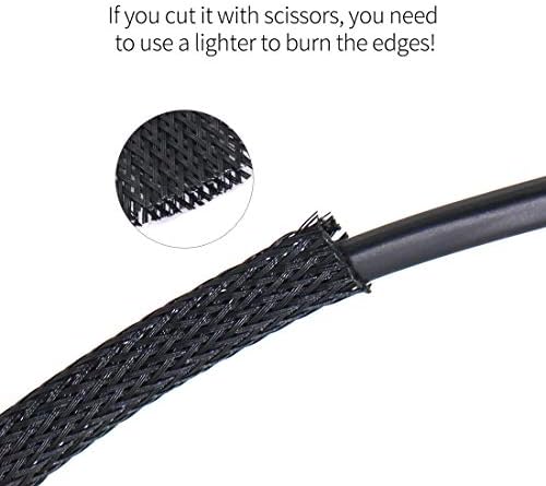 Black PET Expandable Sleeving Cord Protector Wire Loom Tubing Cable Sleeve for USB Charger Cable Power Cord Audio Video Cable Can Protect Cat Dog from Chewing Cords