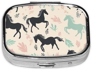 Pill Box 2 Compartment Medicine Pill Case for Pocket or Purse Mini Metal Pill Holder Cute Horse Pill Case Vitamin Organizer Portable Travel Pill Container to Hold Supplements Vitamins