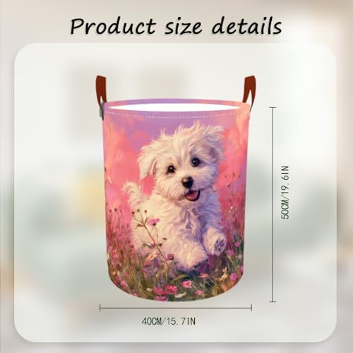 Laundry Basket 15.7x19.7 in Cute Puppy Floral Hamper for Bedroom