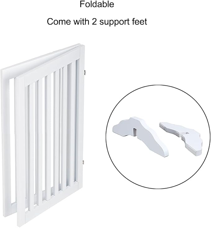 unipaws 36”H Free Standing Pet Gate for Dog Cat, 40”Wide Wooden Dog Gates | Foldable Pet Fence for Doorway, Stairs, Step, Expandable Doggy Barrier, Room Divider, Indoor Use, White