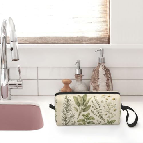Botanical Small Makeup Bag, 600D Oxford Cosmetic Pouch for Women | Botanical Cosmetic Bag, Double-Sided Printed Toiletry Pouch with Foam Padding for Women, Travel, Gym, Weekend and Daily Use
