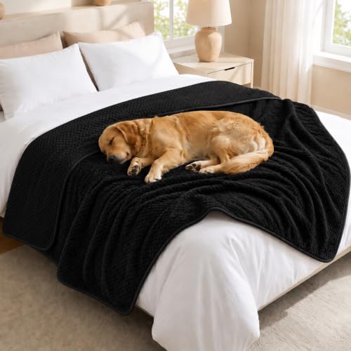 Catalonia Waterproof Dog Blanket, Reversible Leakproof Furniture Protector | Black Fleece Mat for Small to Large Dogs & Cats, Helps Protect Sofa, Bed & Couch from Liquids, Urine & Messes, 40 x 60 Inches