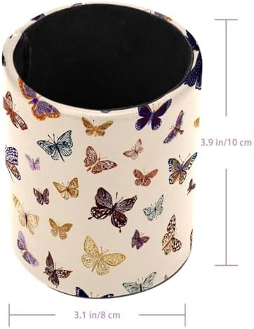 Faux Leather Pen Holder for Desk, Pencil Organizer Butterfly Pen Cup Desk Decor Makeup Brush Holder Storage for Office Home