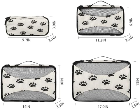 Dog Paws 4 Set Packing Cubes Luggage Organizer Bags for Travel Accessories and Essentials, Cute Footprints