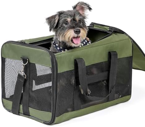 Conlun Dog Carrier Soft Sided, Large Cat Carrier with Inner Safety Leash, Pet Transport Carrier for Large Cats and Medium Dogs up to 20 Lbs, Collapsible Travel Puppy Carrier Bag -Green L | with Inner Safety Leash, Pet Transport Carrier for Large Cats a...