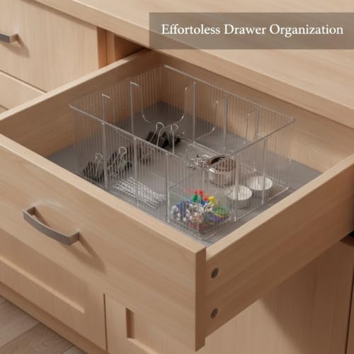 Compartment Storage Box, Clear PET Plastic Organizer with Dividers for Drawer and Desktop Sorting, 10.1 x 5.2 x 3.9 Inches (1 PC)