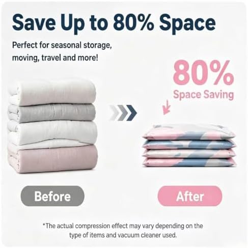 No-Pump Vacuum Storage Bags, Pump-Free Large Capacity Vacuum Storage Bags, Large Vacuum Compression Bags without a Pump for Clothes Bedding Comforters Off-Season Gear (4, S 27×20×12")