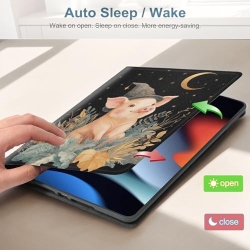 for Samsung Galaxy Tab A 10.1 2019 (SM-T510/T515/T517) Tablet Protective Cover with Adjustable Stand and Magnetic Auto Wake/Sleep,Cute Pig Wizard
