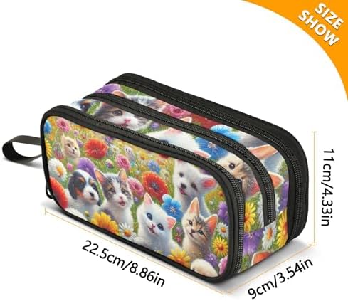 Pencil Pouches Zipper Pencils Case Playful Pets Colorful Floral Field Storage Pencil Bag Classroom Pen Bag Boys Art Prints Adults Kids Back to School Organizer