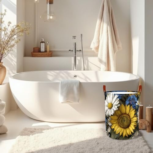 Laundry Basket 15.7x19.7 in Sunflower Daisy Hamper for Bedroom