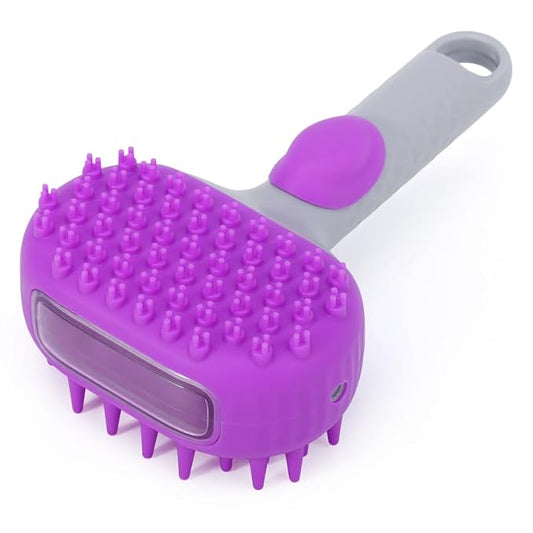 Pet Dog Bath Brush, 2 in 1 Silicone Brush Bathing Grooming Massage Brush with 6.8oz Shampoo Dispenser for Long & Short Haired Dogs Cats Shower