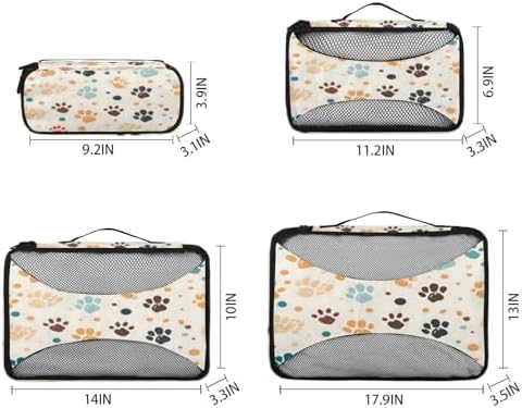 Dog Paw Print 4 Set Packing Cubes Luggage Organizer Bags for Travel Accessories and Essentials, Cute